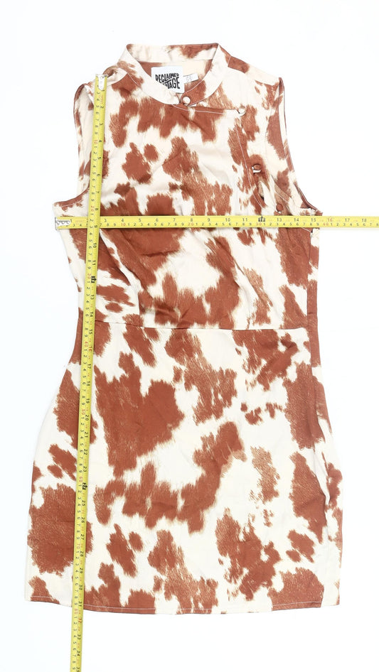 Reclaimed Vintage Women Brown Animal Print Bodycon Mini Dress UK 10
