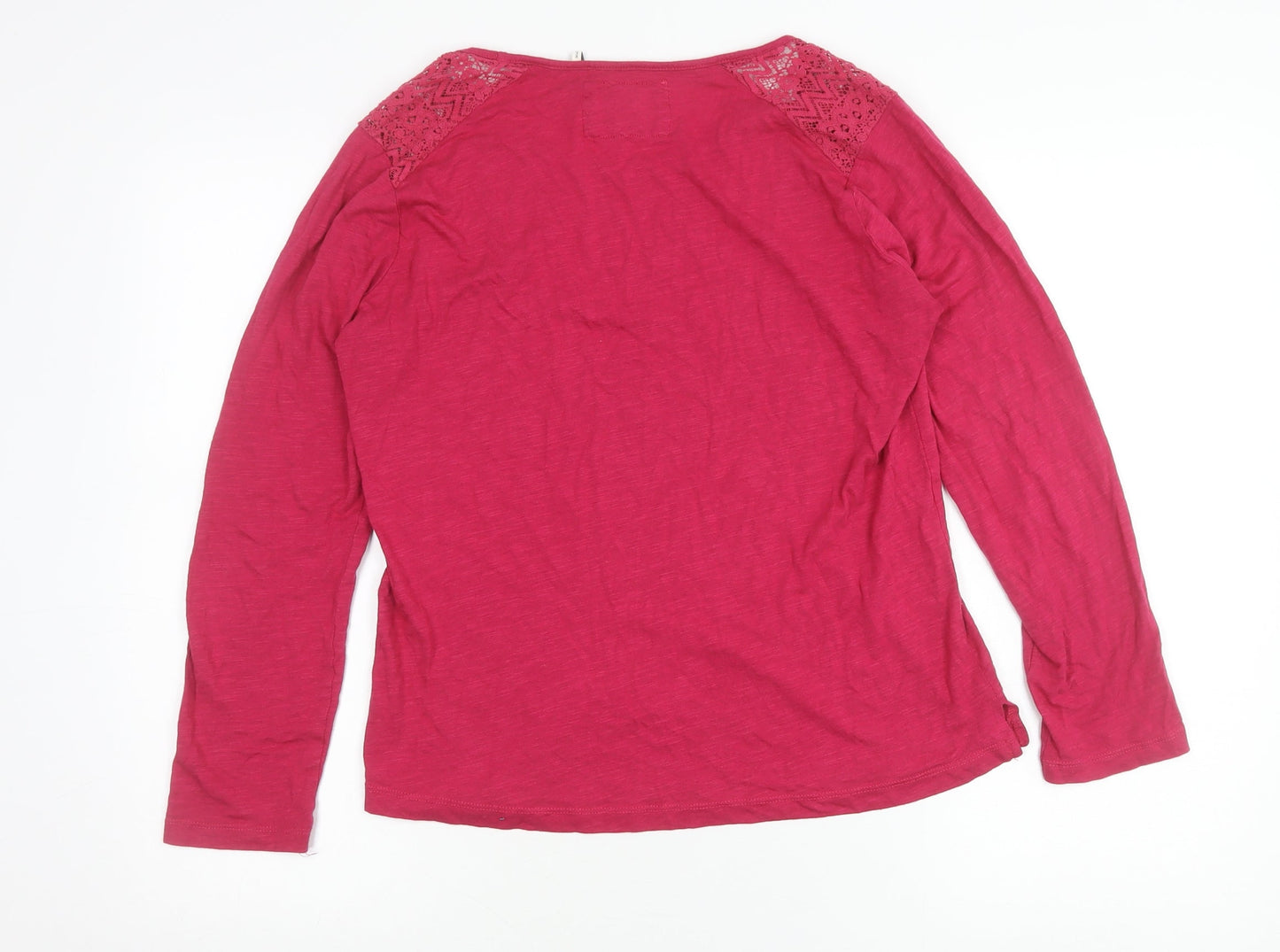 FatFace Womens Pink Long Sleeve Lace Shoulder T-Shirt Size 12