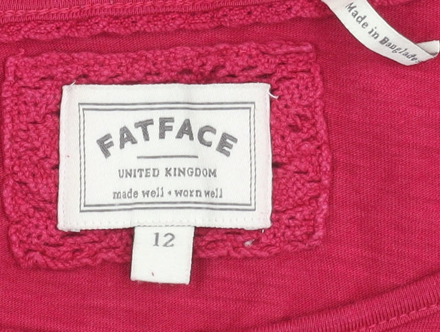 FatFace Womens Pink Long Sleeve Lace Shoulder T-Shirt Size 12