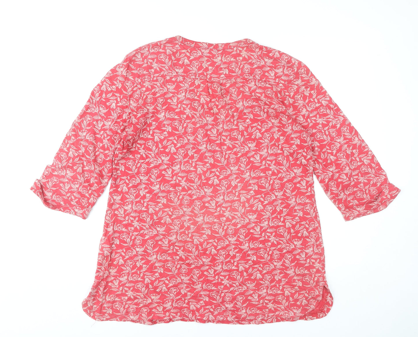 Seasalt Women Red Floral Cotton Tunic Blouse Size 14 3/4 Sleeve