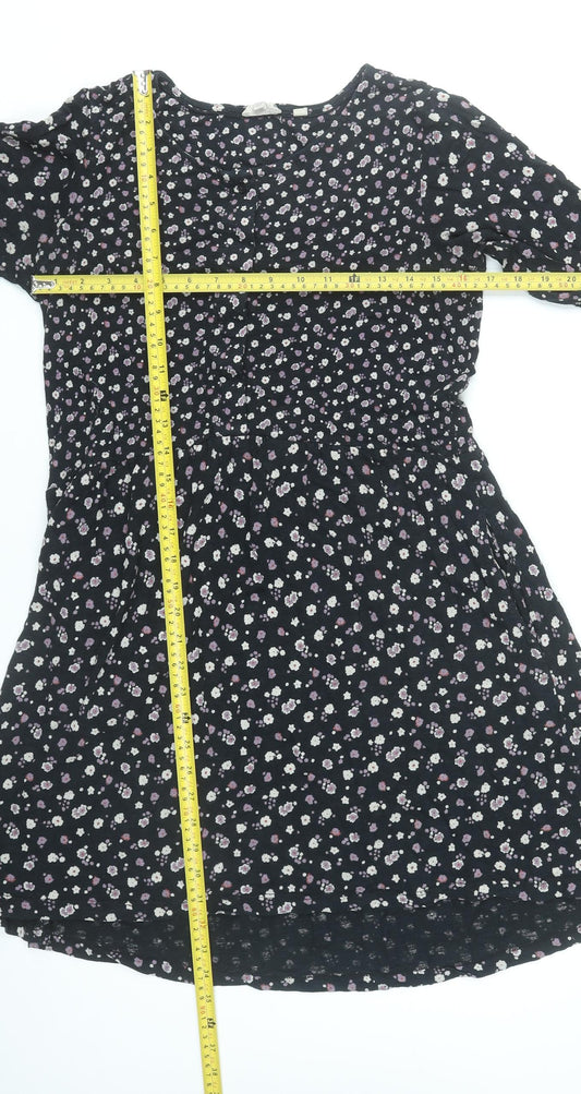 Fat Face Womens Black Floral A-Line Knee Length Dress L