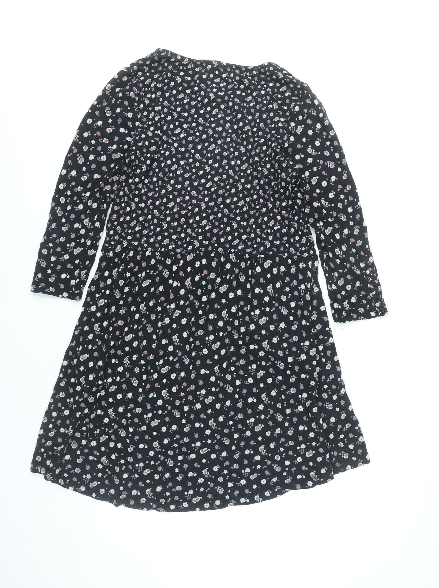 Fat Face Womens Black Floral A-Line Knee Length Dress L