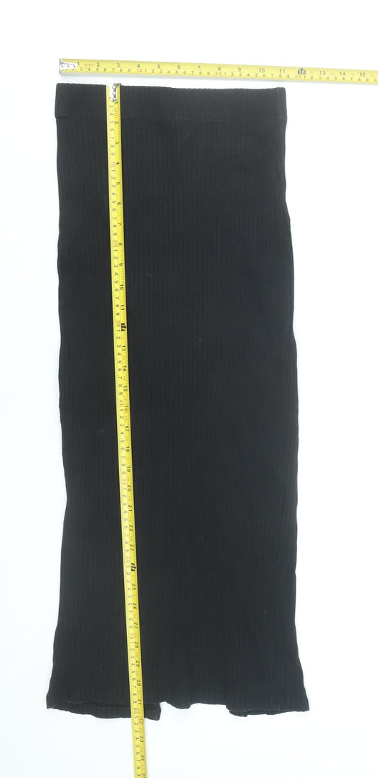Zara Women Black Midi Pencil Skirt Size S High Rise Stretch