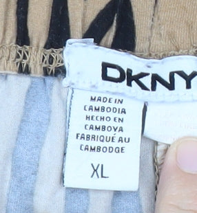 DKNY Womens Beige Animal Print XL Cropped Wide-Leg Trousers