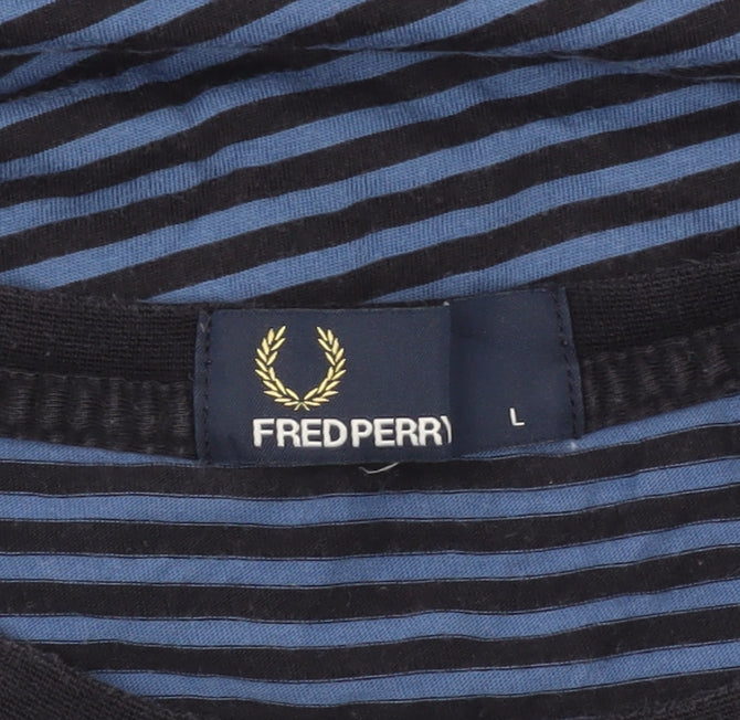 Fred Perry Men’s Blue Striped Crew Neck Cotton T-Shirt Size L