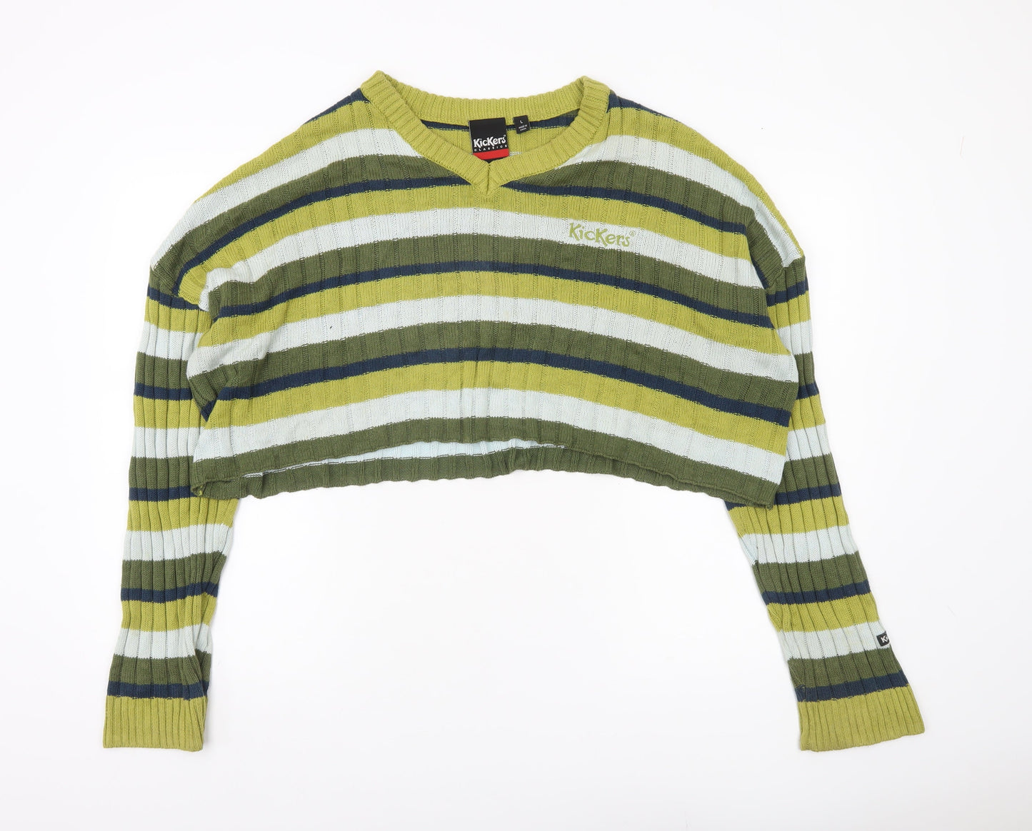 Kickers Women’s L Multicoloured Striped V-Neck Jumper Knit Long Sleeve