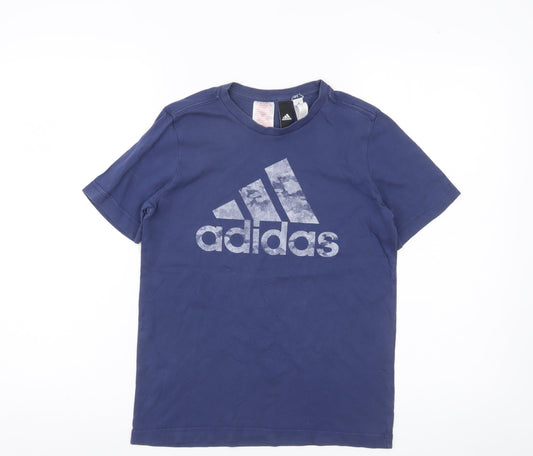 Adidas Boys Blue 11-12 Years Short Sleeve Logo T-Shirt