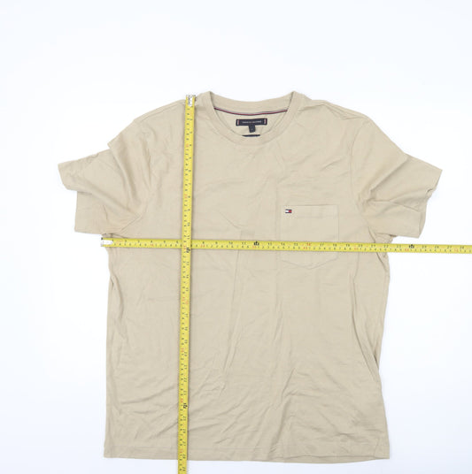 Tommy Hilfiger Men's Beige L Regular Fit Cotton Crew Neck T-Shirt