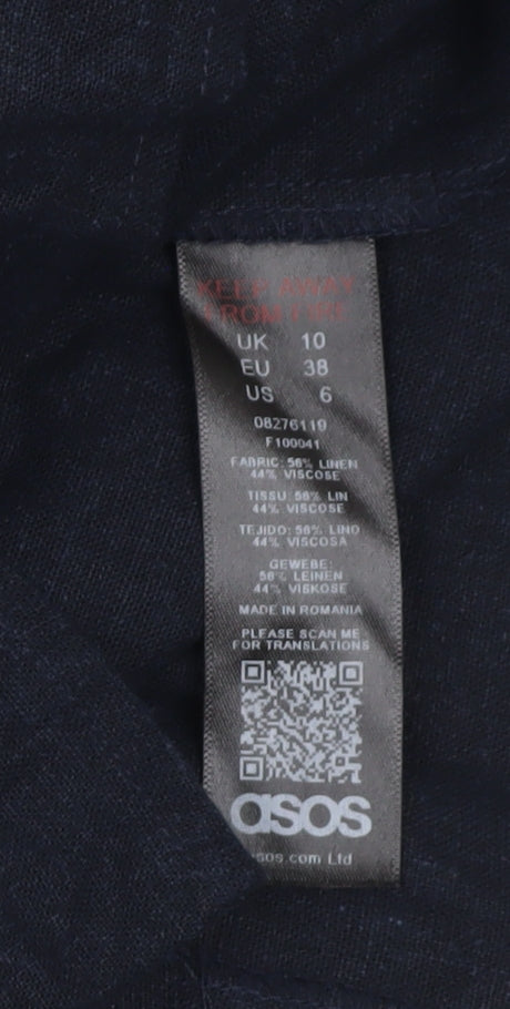 Brand and care label for ASOS Women’s Blue Linen Blend Sheath Dress UK 10 Knee Length 3/4 Sleeve