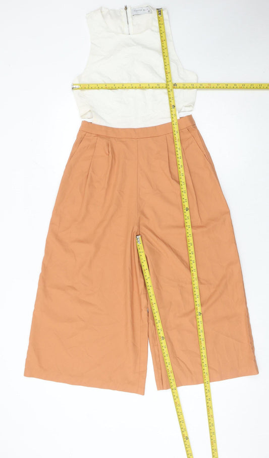 Coffee Bean Women’s Ivory Brown Wide-Leg Sleeveless Jumpsuit Size S