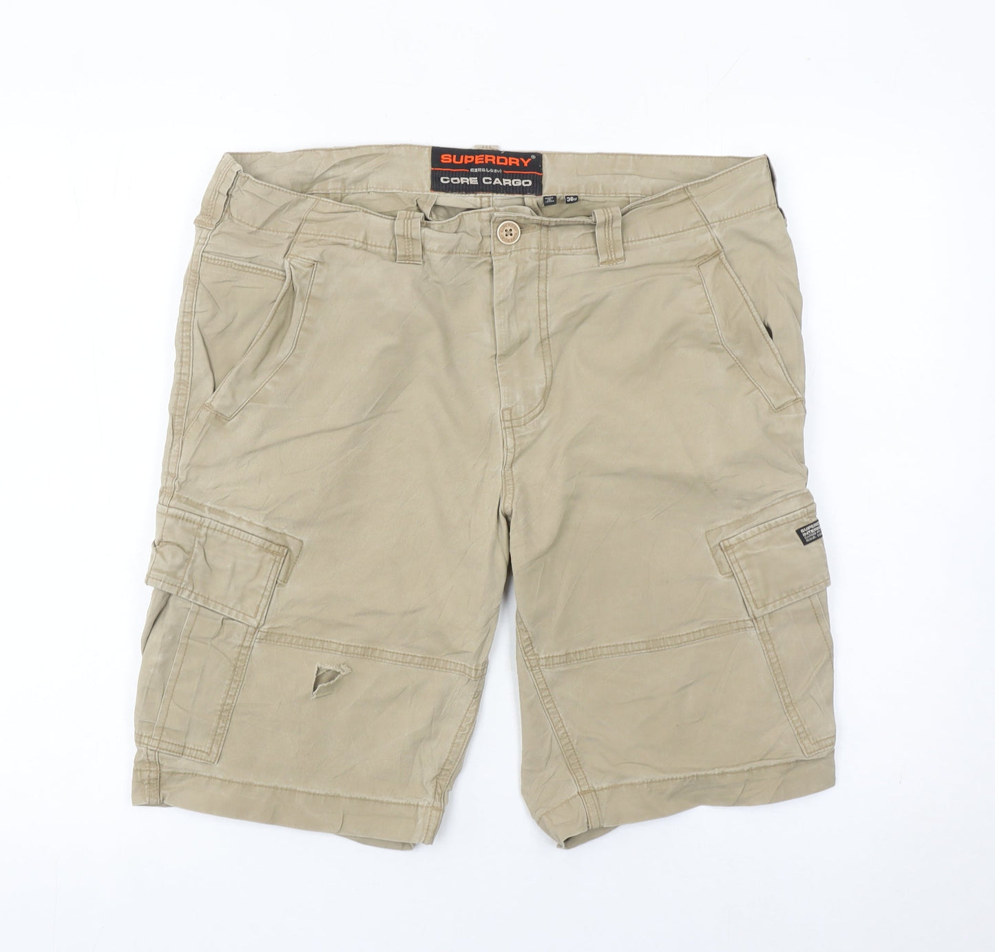 Superdry Men’s Beige Cargo Shorts Size 36 Regular Belted Pockets