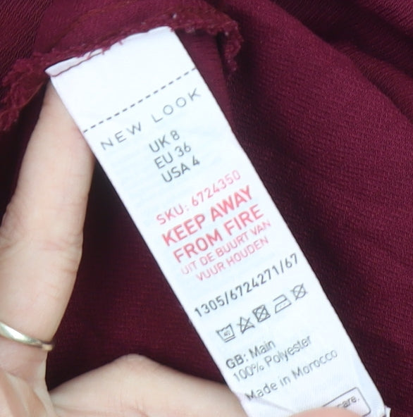 New Look Women Red Size 8 A-Line Knee Length Dress Puff Sleeve Party