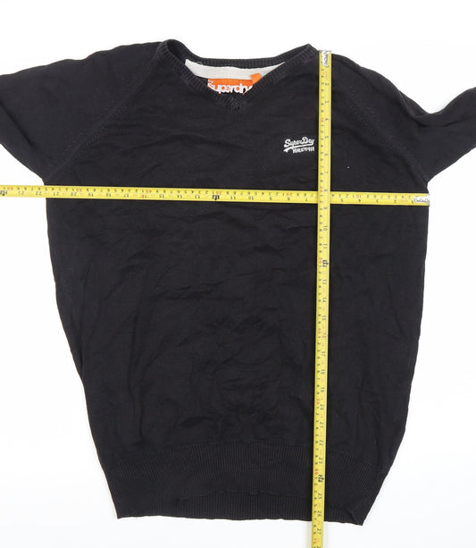 Superdry Mens Black V-Neck Cotton Pullover Jumper Size M