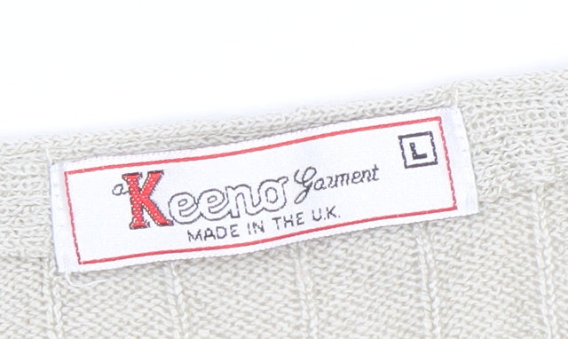 Keeno Women’s Beige Short Sleeve V-Neck Cardigan L