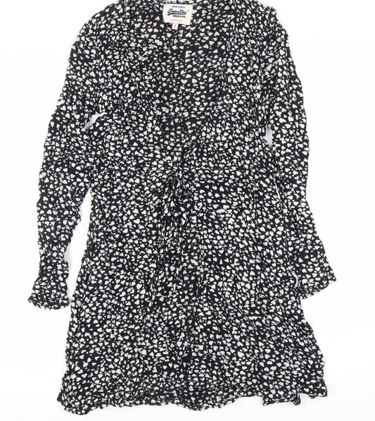 Superdry Women’s Black Wrap Dress XS Viscose Animal Print