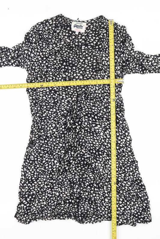 Superdry Women’s Black Wrap Dress XS Viscose Animal Print
