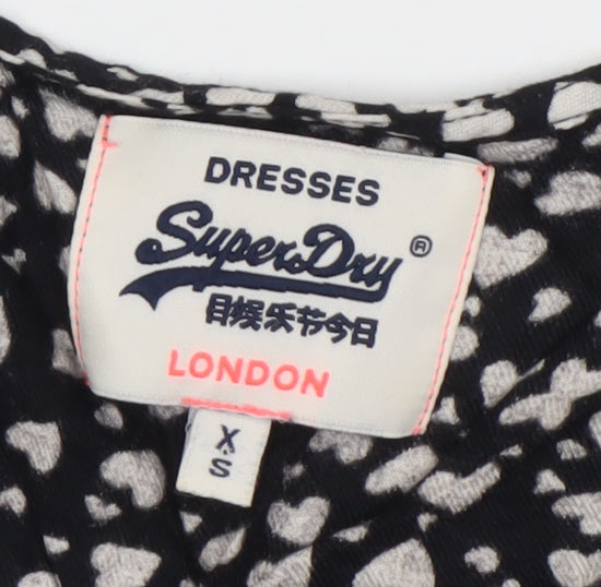 Superdry Women’s Black Wrap Dress XS Viscose Animal Print