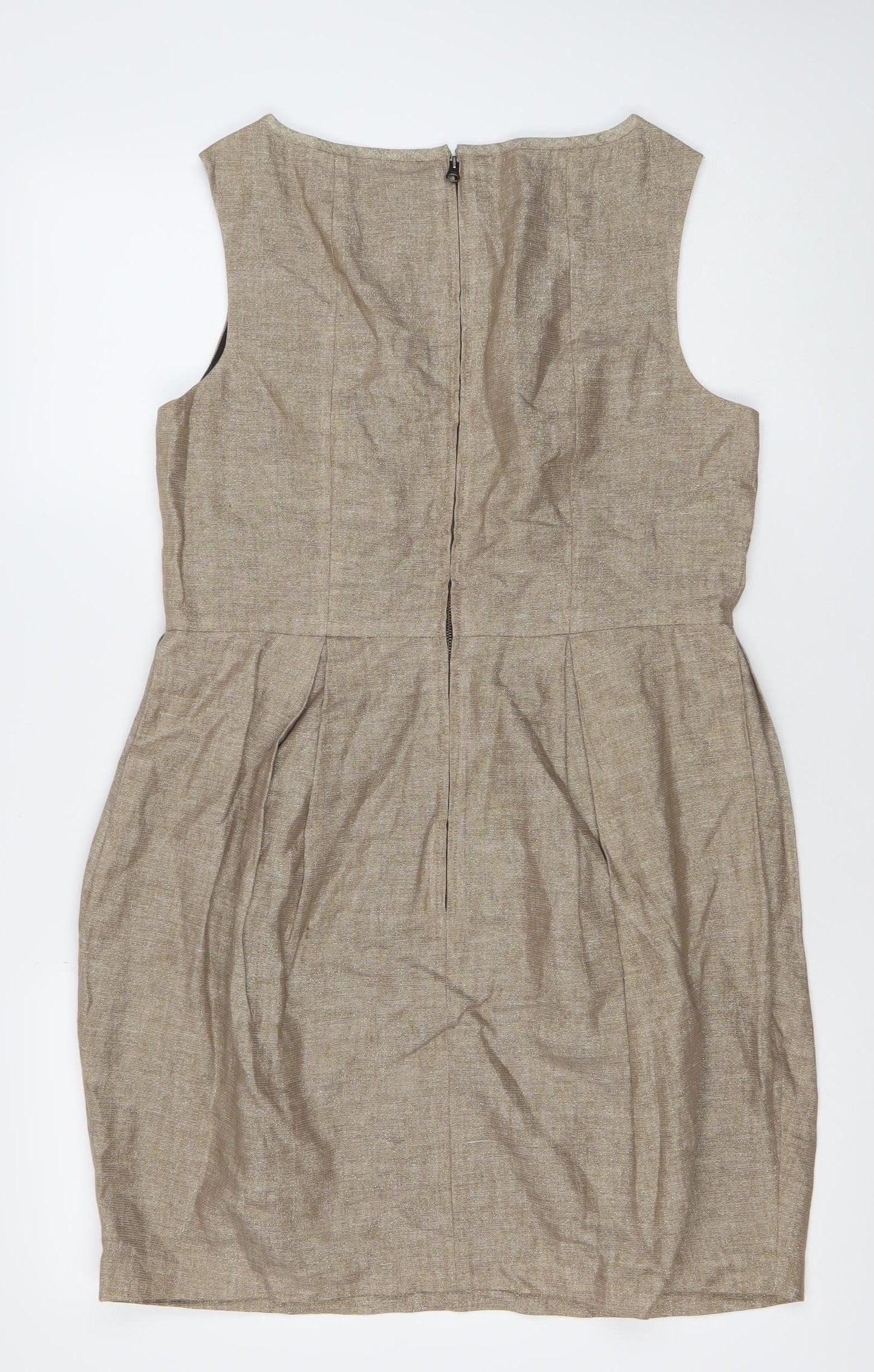 Jaeger Women Beige Linen Blend Sleeveless Sheath Dress UK14
