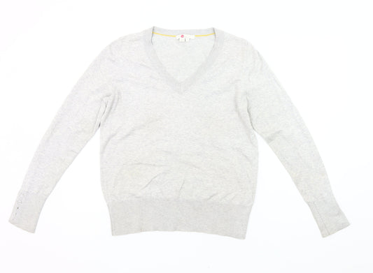 Boden Womens Grey V-Neck Pullover Jumper Size M Cotton Blend