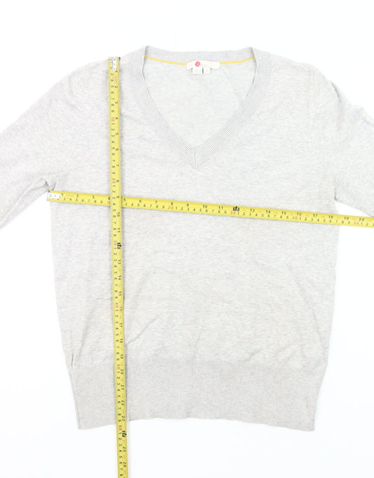 Boden Womens Grey V-Neck Pullover Jumper Size M Cotton Blend