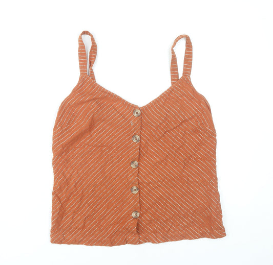 Fat Face Women's Orange Striped Button Camisole Tank Top UK 10