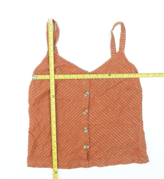 Fat Face Women's Orange Striped Button Camisole Tank Top UK 10