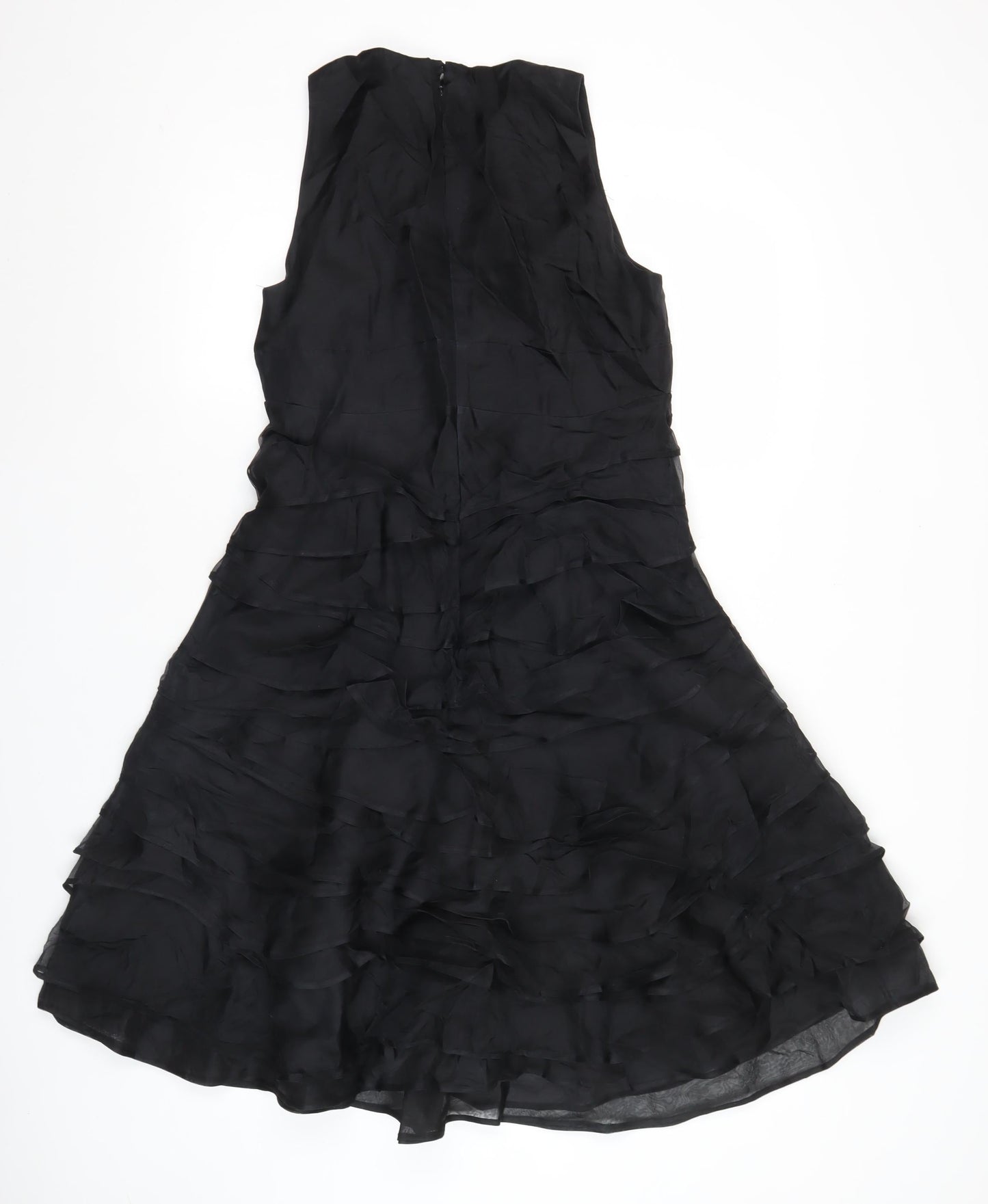 Hugo Boss Women Black Silk A-Line Ruffle Knee Length Dress UK 12