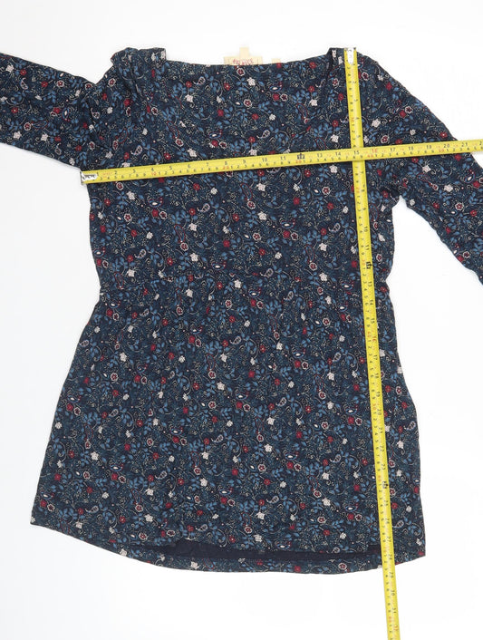 Fat Face Womens Blue Floral Shift Dress Size 10 Scoop Neck 3/4 Sleeve