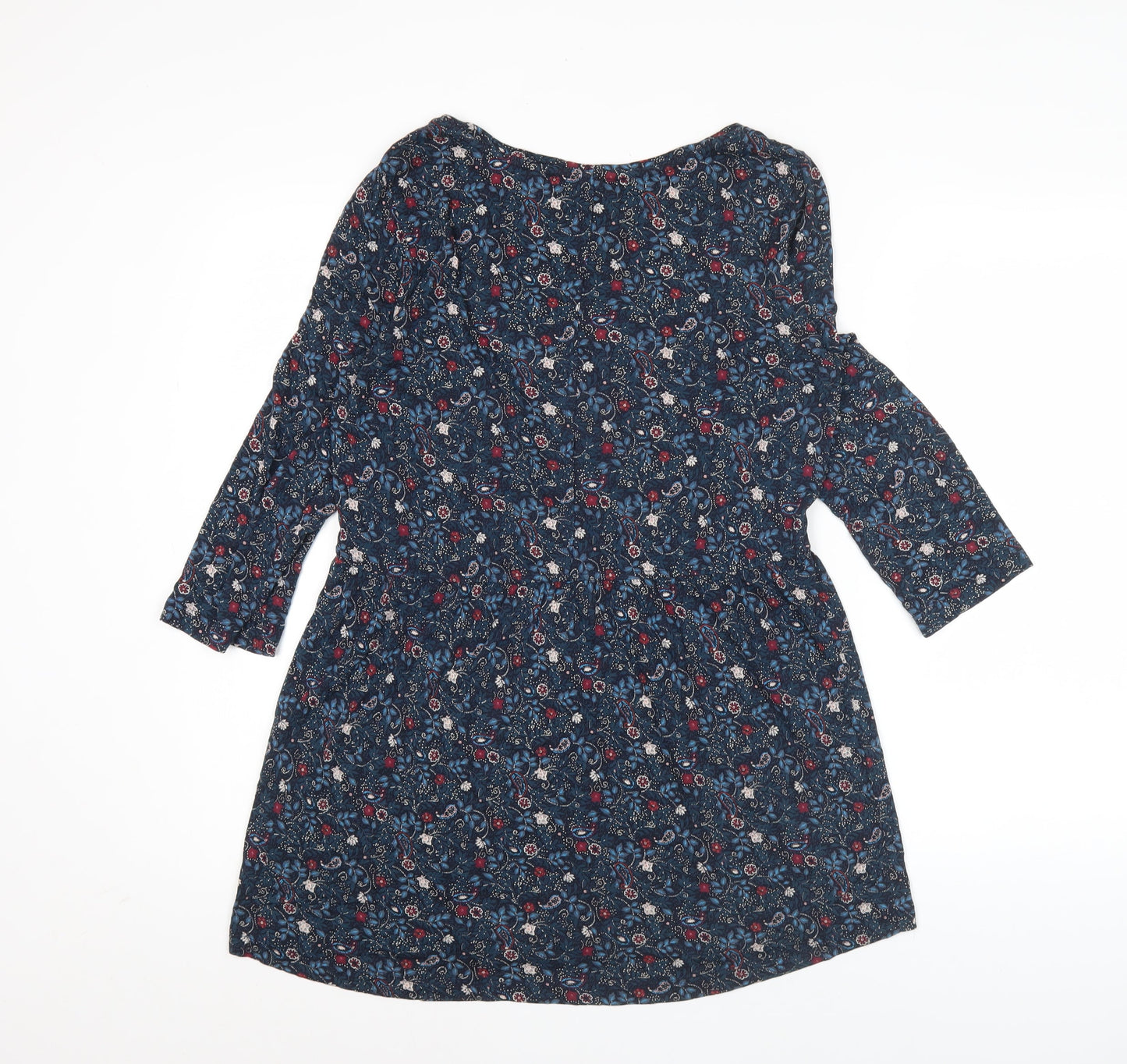 Fat Face Womens Blue Floral Shift Dress Size 10 Scoop Neck 3/4 Sleeve