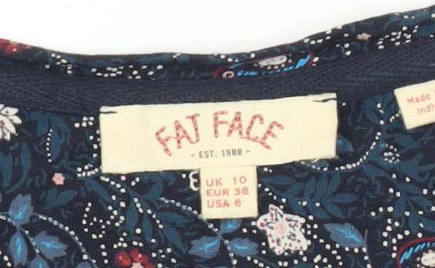 Fat Face Womens Blue Floral Shift Dress Size 10 Scoop Neck 3/4 Sleeve