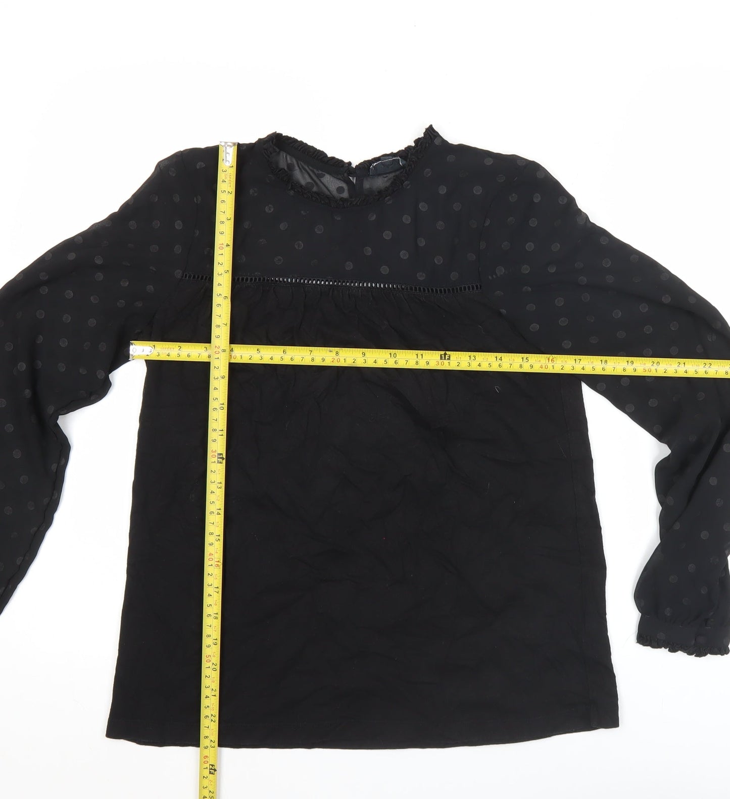 Fat Face Womens Black Polka Dot Blouse Size L Long Sleeve Tunic
