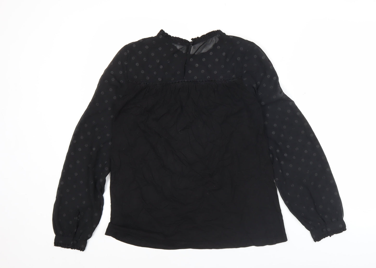 Fat Face Womens Black Polka Dot Blouse Size L Long Sleeve Tunic