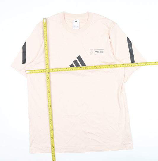 Adidas Men's Pink Cotton Sports Logo T-Shirt Size L