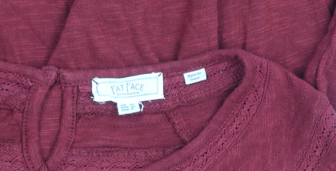 Fat Face Womens Red Cotton Modal Blouse UK 12 Long Sleeve Tunic Top