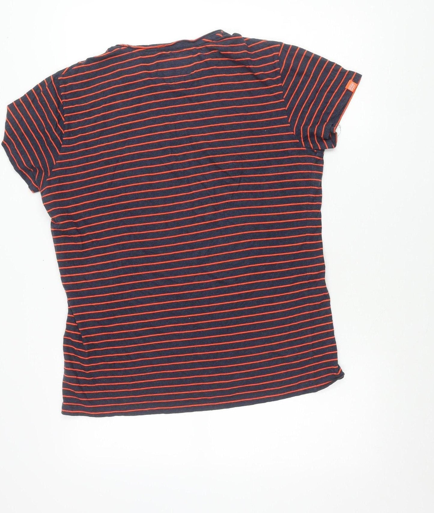 Superdry Women Blue Striped T-Shirt Size L Cotton Blend