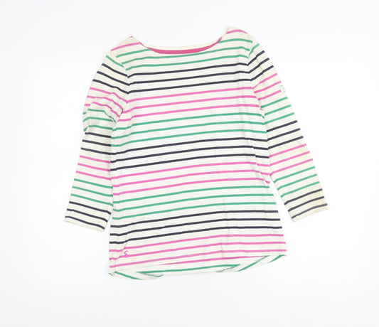 Joules Womens Multicoloured Stripe Cotton 3/4 Sleeve Boat Neck T-Shirt Size 8