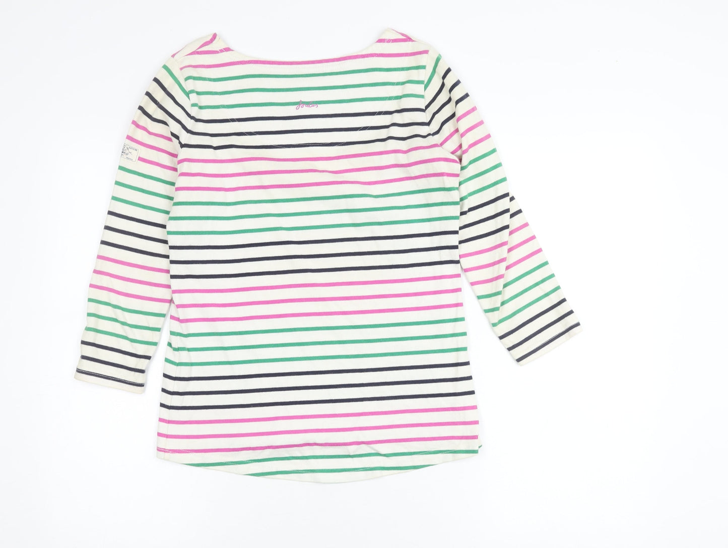 Joules Womens Multicoloured Stripe Cotton 3/4 Sleeve Boat Neck T-Shirt Size 8