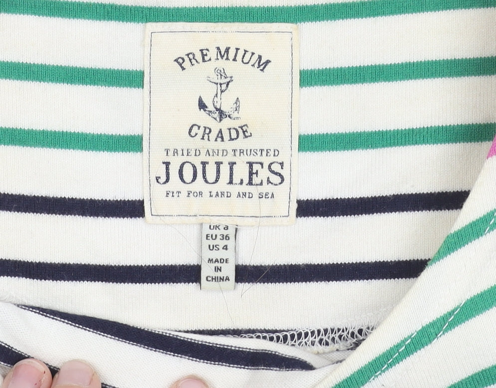 Joules Womens Multicoloured Stripe Cotton 3/4 Sleeve Boat Neck T-Shirt Size 8