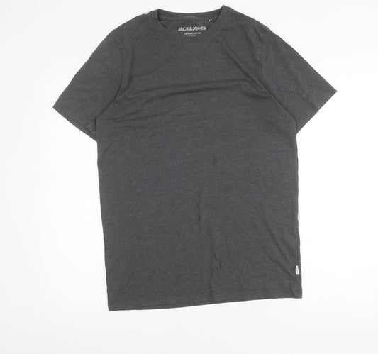 Jack & Jones Men's Grey L Organic Cotton Crew Neck T-Shirt