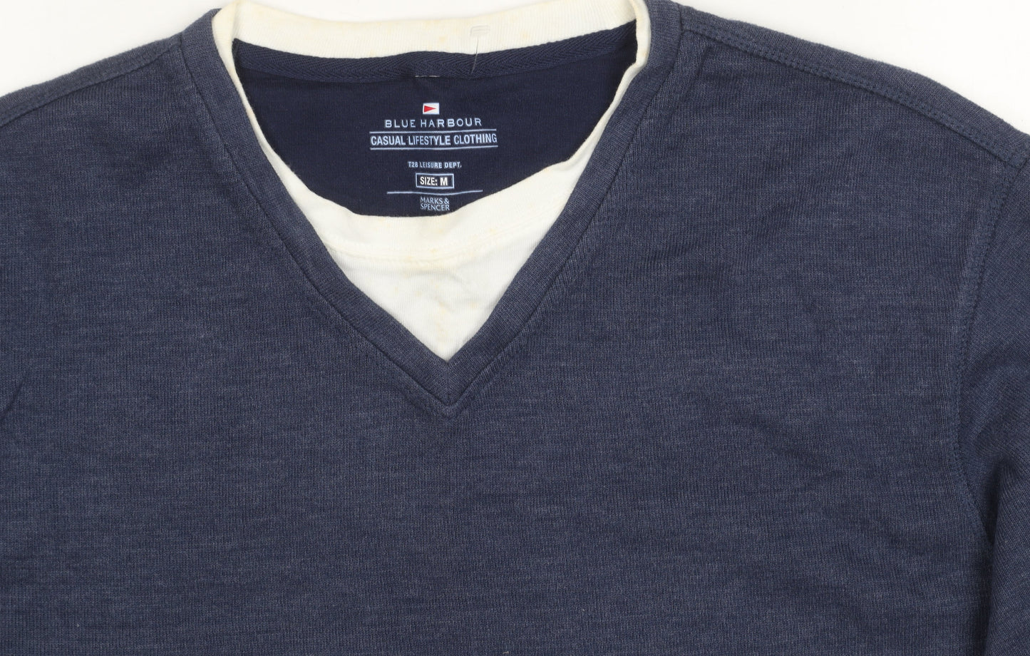Marks and Spencer Blue Harbour Unisex Blue V-Neck Pullover Jumper M