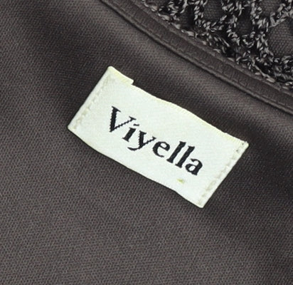 Viyella Women’s Brown Crochet Tunic Blouse Size L Scoop Neck