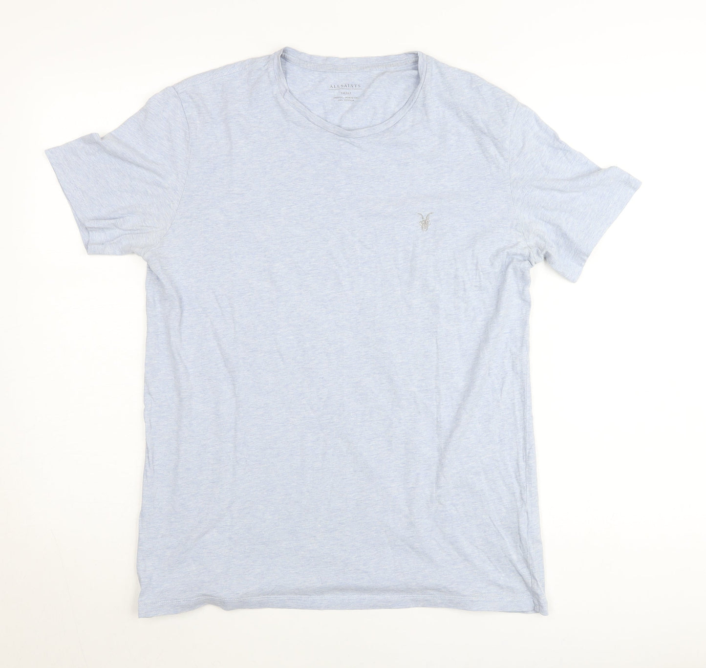 AllSaints Women Blue Small Cotton Basic Short Sleeve T-Shirt