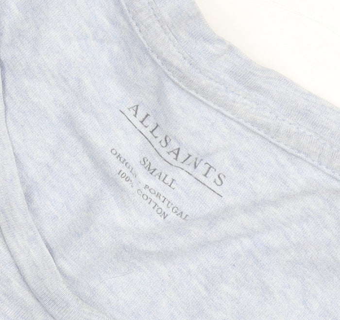 AllSaints Women Blue Small Cotton Basic Short Sleeve T-Shirt