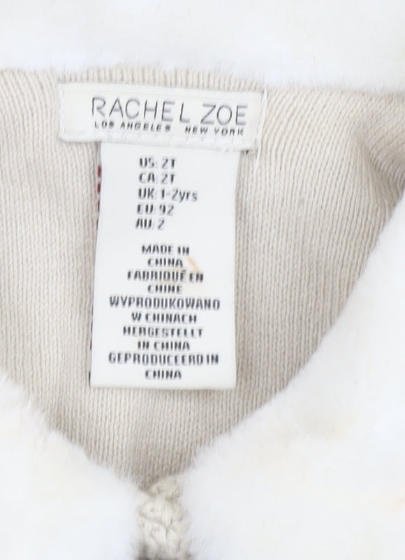 Additional view of Rachel Zoe girls’ beige faux fur trim knitted coat 2 years party winter