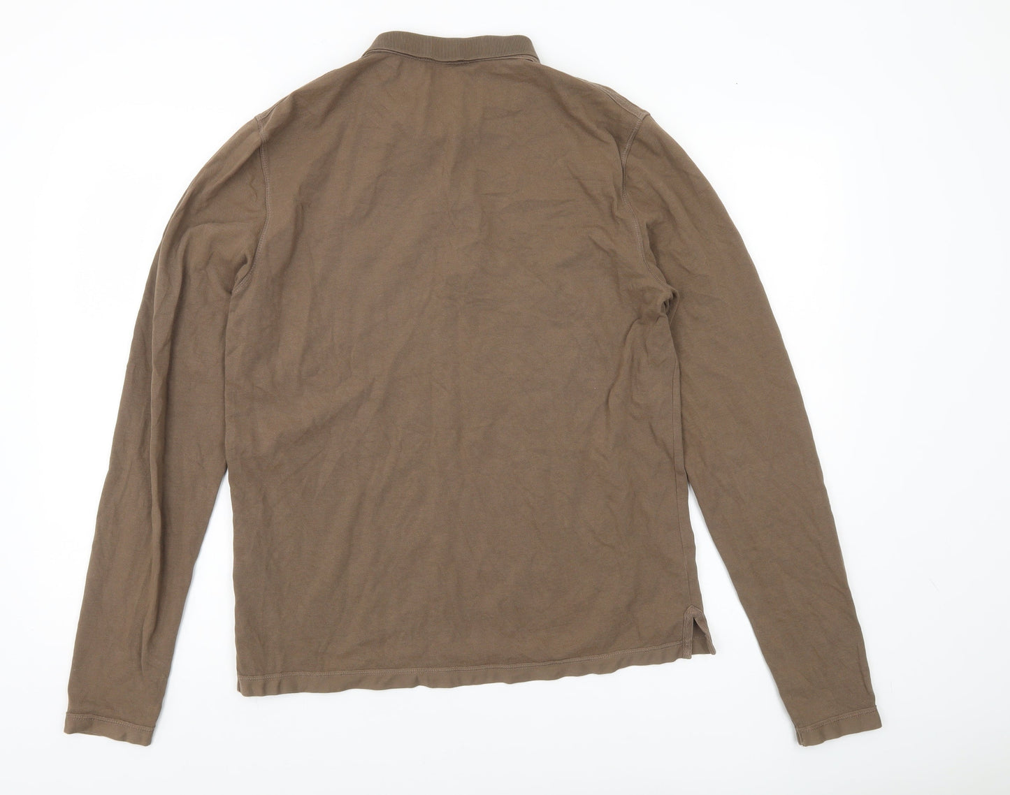 AllSaints Mens Brown Long Sleeve Polo Shirt Medium 100% Cotton