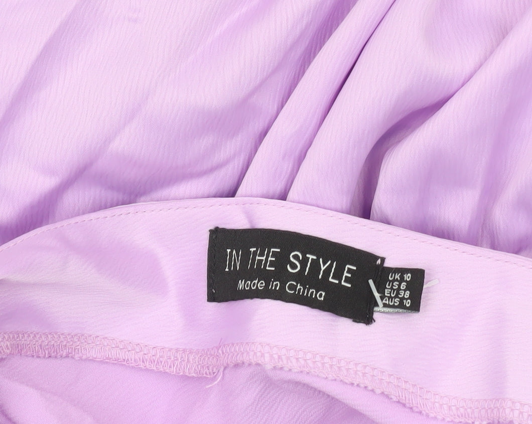 Additional view of In The Style Women Purple, size 10, Shift Dress Long Balloon Sleeve V-Neck