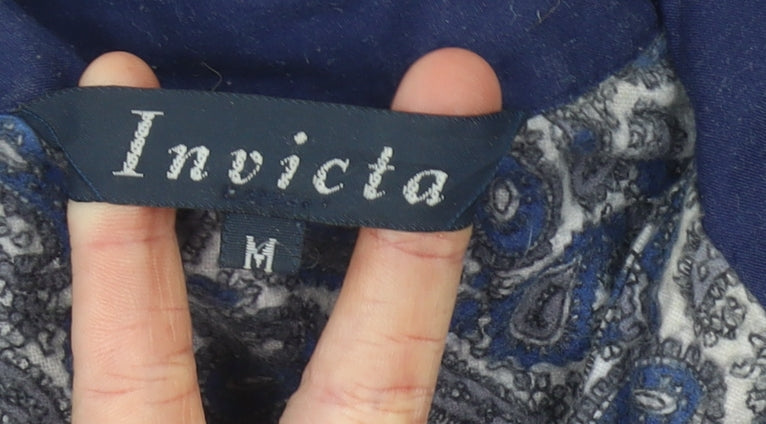 Invicta Womens Blue Paisley Collared Button-Up Shirt M