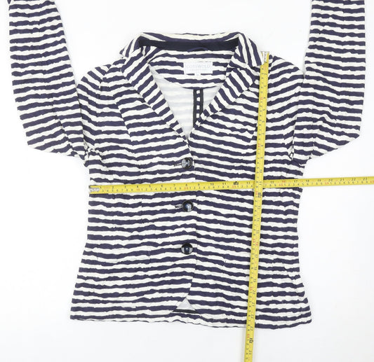 Cotswold Collections Women Blue White Striped Blazer Size 16