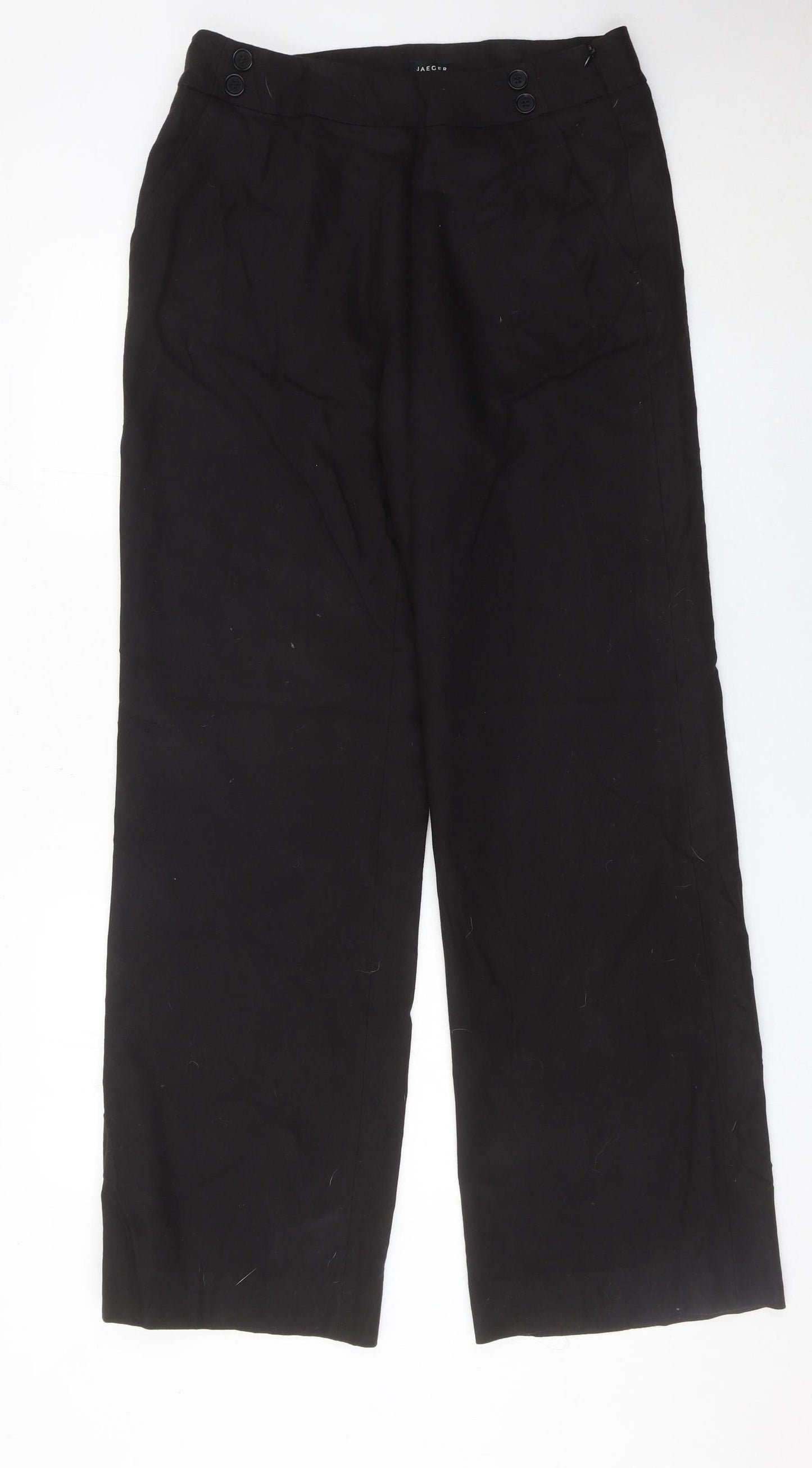 Jaeger Womens Black Wool Blend Straight Leg Trousers UK 12