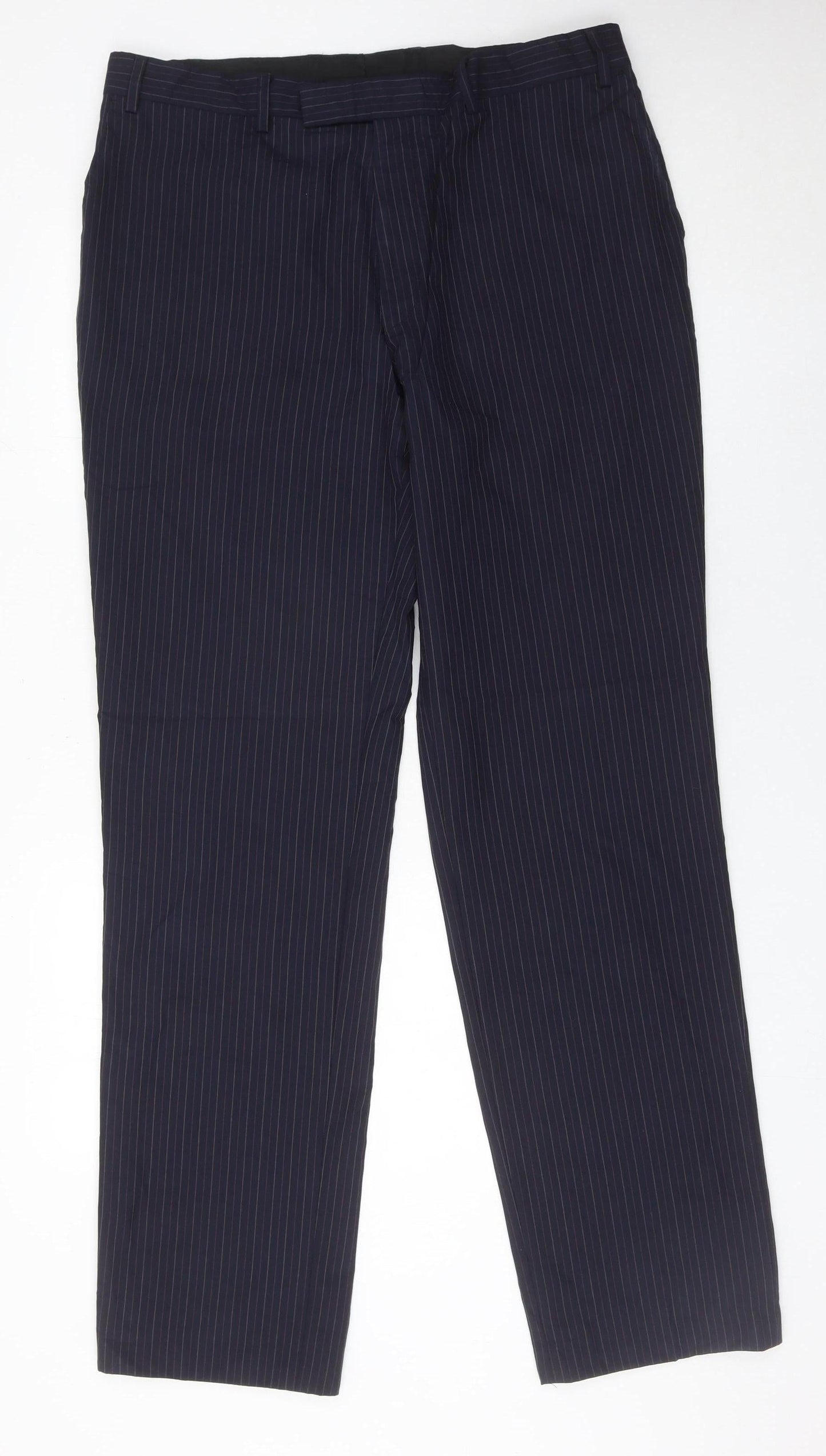 Jaeger Men’s Blue Pinstripe Wool Dress Trousers 36L Regular Fit
